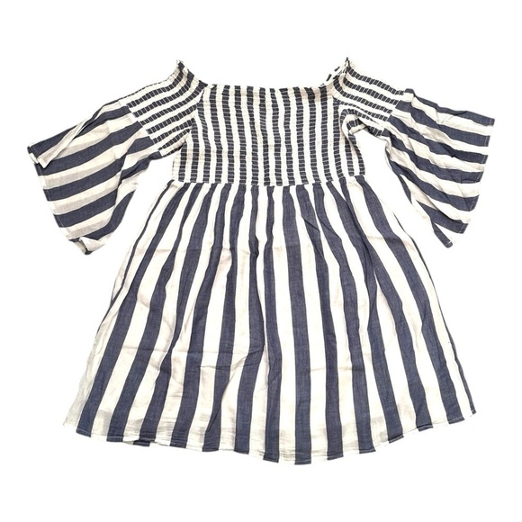Lucky Brand off the shoulder smocked nautical blue and white stripe mini dress - Picture 2 of 9